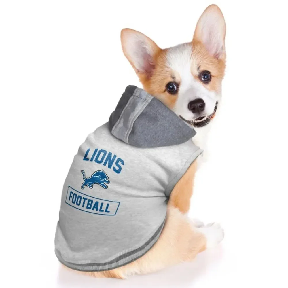NEW NWOT Gray Sz XL Football NFL DETROIT LIONS Hooded Dog Pet Shirt LITTLE EARTH